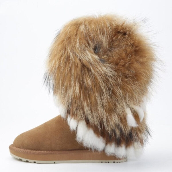 Woman Leather Warm Snow Boots Light Brown - Image 3