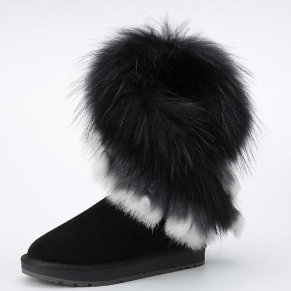 Woman Leather Warm Snow Boots Black - Image 3