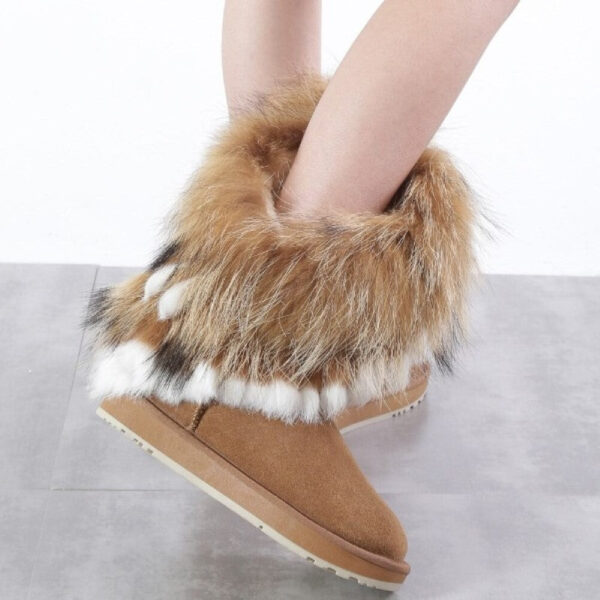 Woman Leather Warm Snow Boots Light Brown - Image 2