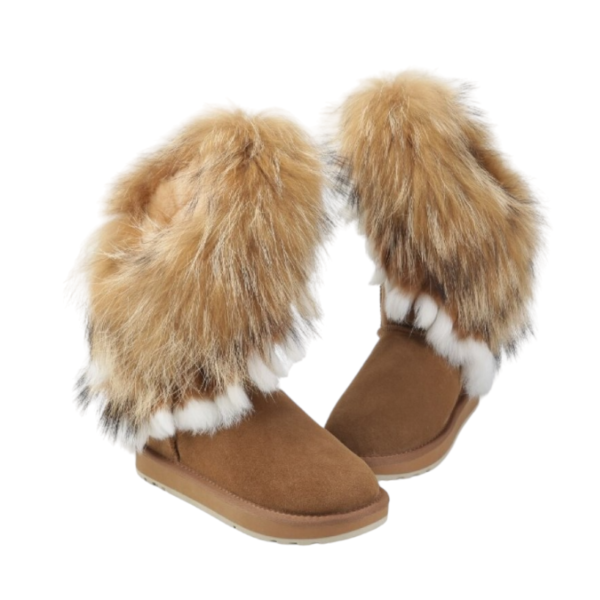 Woman Leather Warm Snow Boots Light Brown